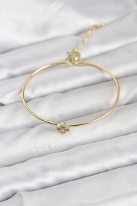 Zirkon Taşlı Yonca Model Gold Renk Kadın Bileklik