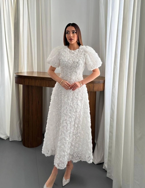 Sarı Güllü Elbise