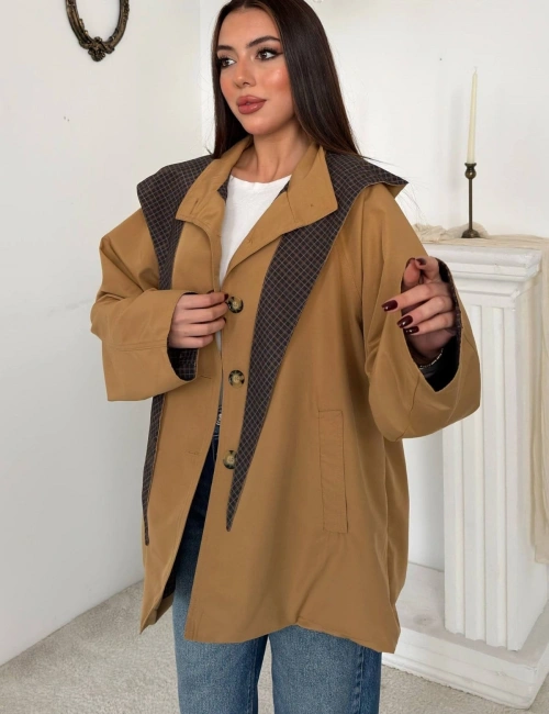 Camel Kapşonlu Ceket