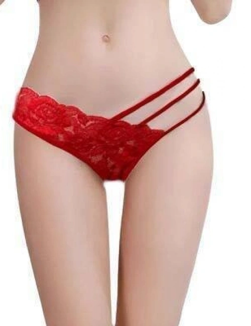 Kadın Kırmızı Dantelli Şerit Detaylı String Külot
