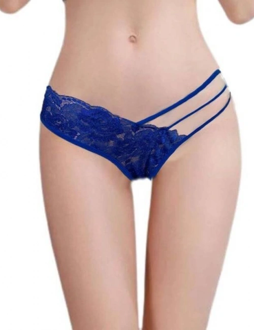 Kadın Mavi Dantelli Şerit Detaylı String Külot