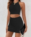 Kadın Kolsuz Mini Erer Crop Ikili Triko Takım