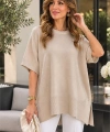 Krem Rengi Oversize Triko Bluz