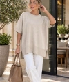 Krem Rengi Oversize Triko Bluz