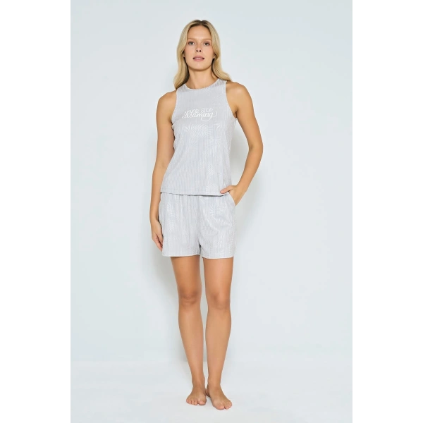 Fitilli Örme Mavi Şortlu Pijama Takımı