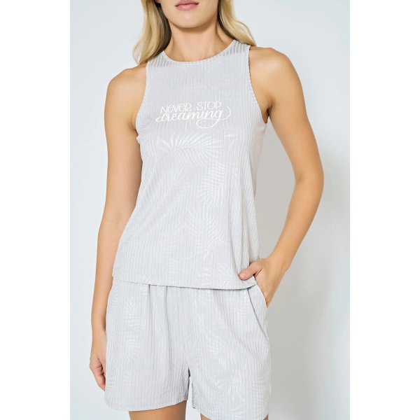 Fitilli Örme Mavi Şortlu Pijama Takımı