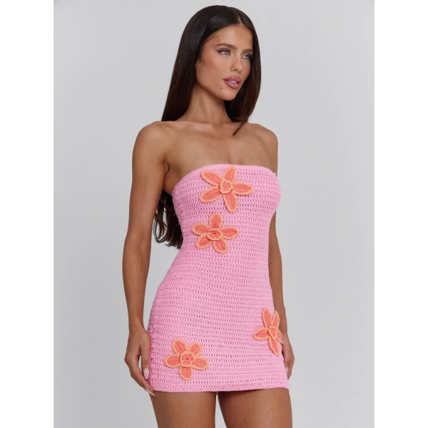 Brıa Straplez Triko Elbise Pembe