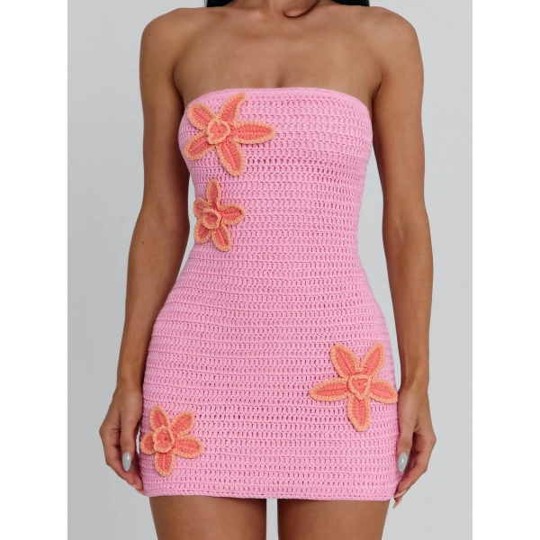 Brıa Straplez Triko Elbise Pembe