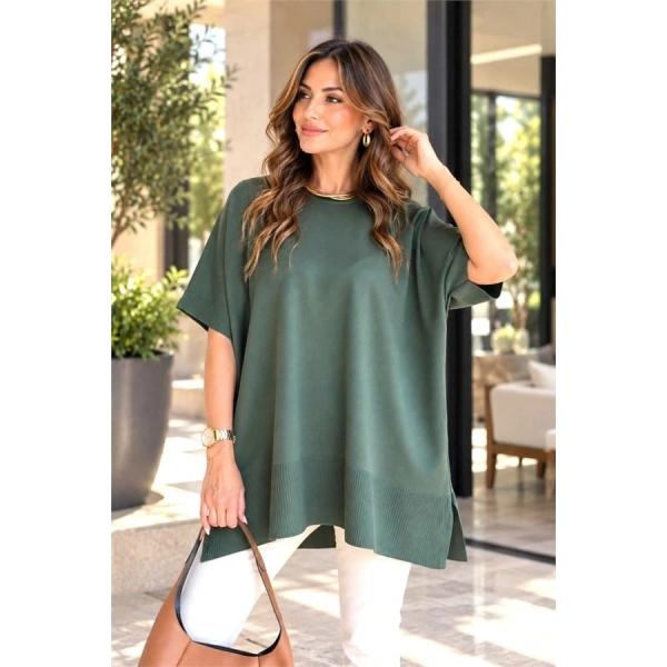 Haki Oversize Triko Bluz