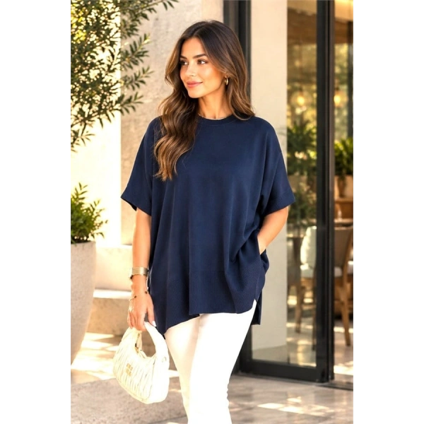 Lacivert Oversize Triko Bluz