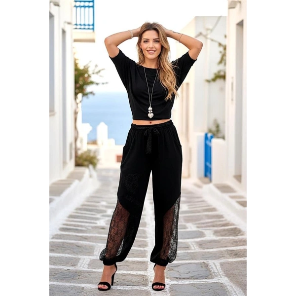 Siyah Dantelli Şalvar Pantolon