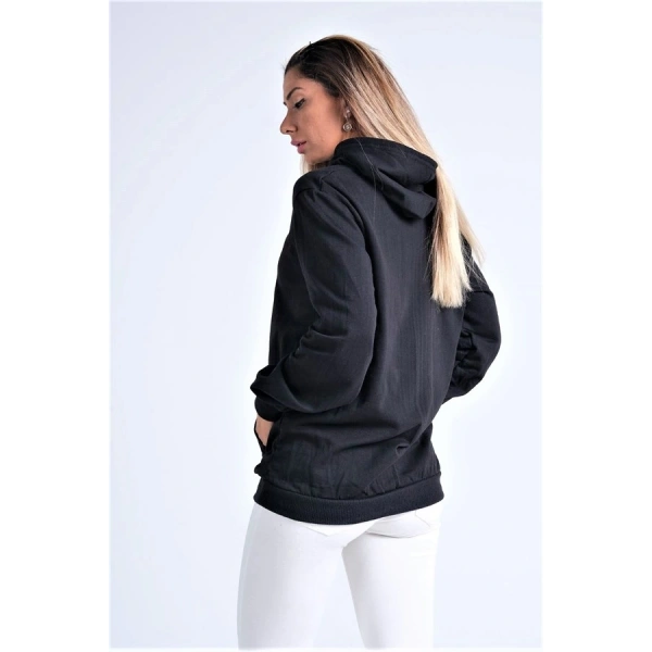 Siyah Kapüşonlu Kanguru Cepli Şardonlu Sweatshirt