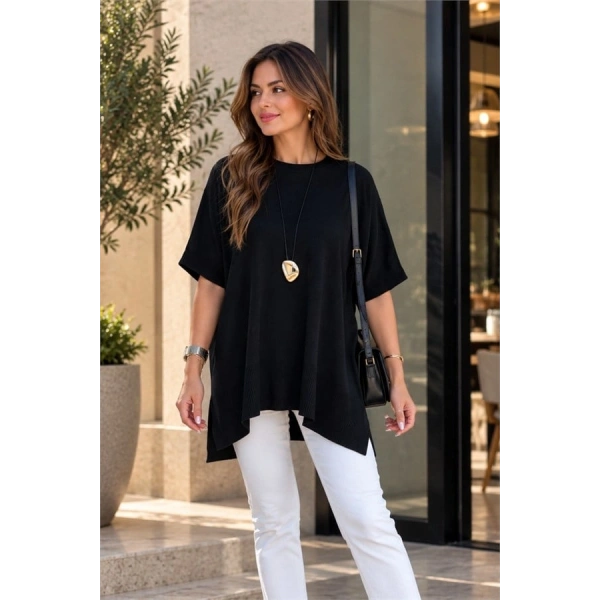 Siyah Oversize Triko Bluz