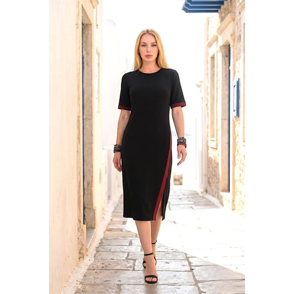 Siyah Şeritli Modal Elbise