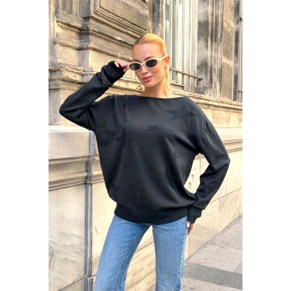 Siyah Yıldızlı Merserize Bluz