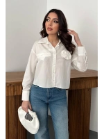 Beyaz Fleto Cepli Poplin Gömlek