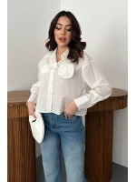 Beyaz Fleto Cepli Poplin Gömlek