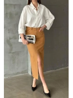 Camel Gabardin Boyamalı Püsküllü Etek