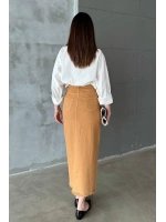 Camel Gabardin Boyamalı Püsküllü Etek
