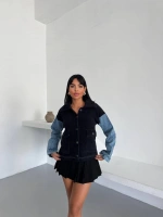 Denim Kol Detaylı Kontrast Ceket – Güçlü Stil, Net Duruş - Siyah