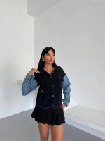 Denim Kol Detaylı Kontrast Ceket – Güçlü Stil, Net Duruş - Siyah