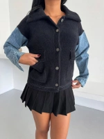 Denim Kol Detaylı Kontrast Ceket – Güçlü Stil, Net Duruş - Siyah