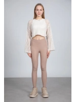 Ekru Ajurlu Crop Bluz - Ekru