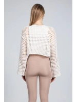Ekru Ajurlu Crop Bluz - Ekru