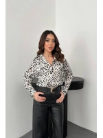 Siyah Leopar Desenli Saten Gömlek
