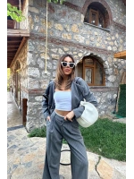 Gri Çizgili Kapüşonlu Ceket