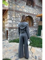 Gri Çizgili Kapüşonlu Ceket