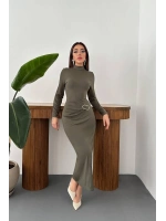Kahverengi Beli Tokalı Elbise