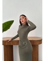 Kahverengi Beli Tokalı Elbise