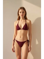Kadın 3lü Set Bordo Şortlu ve Yandan Bağlamalı Bikini Mayo Takımı