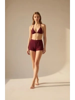 Kadın 3lü Set Bordo Şortlu ve Yandan Bağlamalı Bikini Mayo Takımı