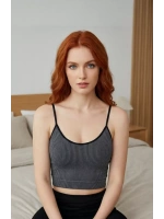 Kadın Anstrasit Gri İp Askılı Crop Top Bluz