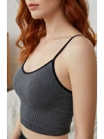 Kadın Anstrasit Gri İp Askılı Crop Top Bluz