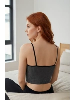 Kadın Anstrasit Gri İp Askılı Crop Top Bluz