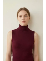Kadın Bordo Kolsuz Balıkçı Yaka Basic Bluz