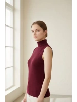 Kadın Bordo Kolsuz Balıkçı Yaka Basic Bluz