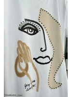 Kadın Desenli Oversize T-shirt - Beyaz