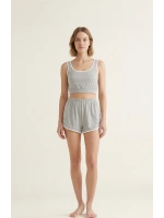 Kadın Gri Askılı Crop Top ve Şortlu Gecelik Takım