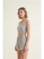 Kadın Gri Askılı Crop Top ve Şortlu Gecelik Takım