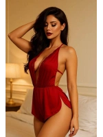 Kadın Kırmızı Dantelli Derin V Dekolteli Babydoll