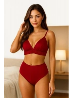 Kadın Kırmızı Yüksek Bel Şortlu Bralet Takım