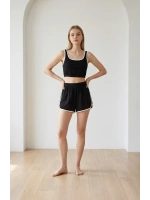 Kadın Siyah Askılı Crop Top ve Şortlu Gecelik Takım
