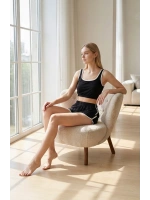 Kadın Siyah Askılı Crop Top ve Şortlu Gecelik Takım