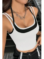 Kadın Siyah Beyaz Çift Renk Çapraz Askılı Crop Top Bluz