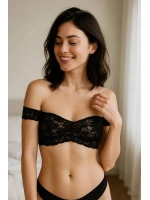 Kadın Siyah Dantel Detaylı Transparan Crop Top