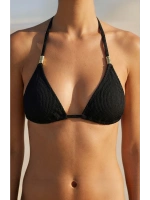 Kadın Siyah Pedli Üçgen Bikini Üstü Halter Bağlamalı Aksesuarlı